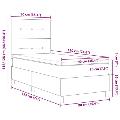 vidaXL LED Boxspringbett mit Matratze Hellgrau 90 x 190 cm Stoff