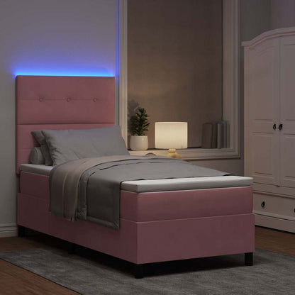 LED Boxspringbett mit Matratze Rosa 90 x 190 cm Stoff