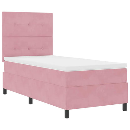 LED Boxspringbett mit Matratze Rosa 90 x 190 cm Stoff