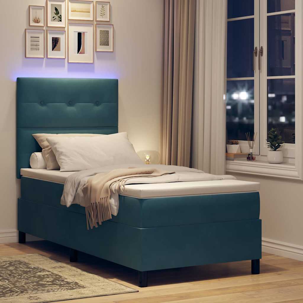 LED Boxspringbett mit Matratze Dunkelblau 90 x 200 cm Stoff