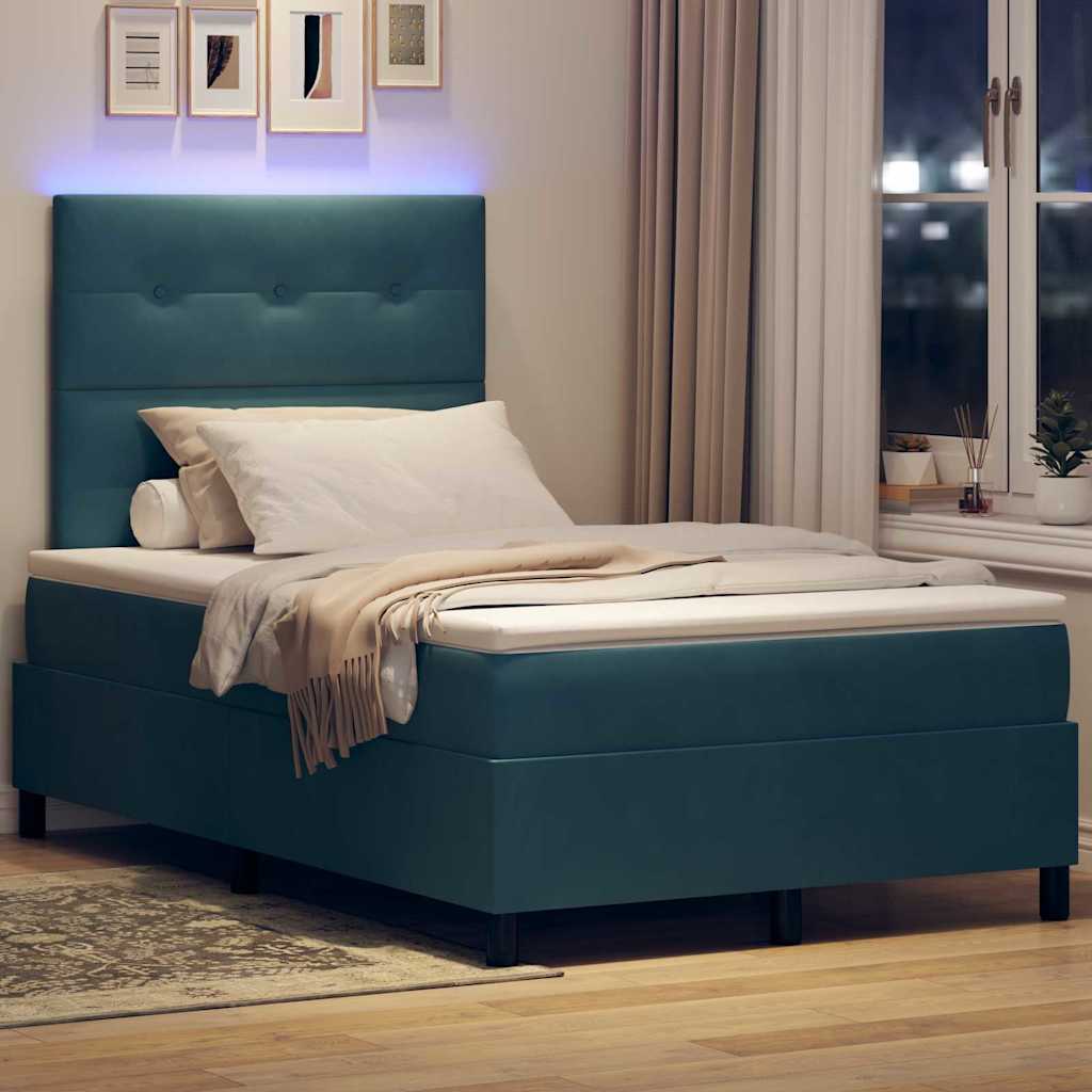 vidaXL LED Boxspringbett mit Matratze Dunkelblau 120 x 190 cm Stoff