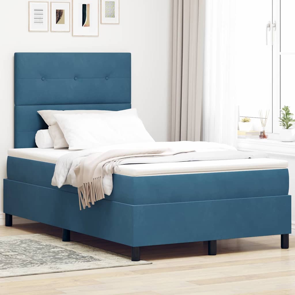 vidaXL LED Boxspringbett mit Matratze Dunkelblau 120 x 190 cm Stoff