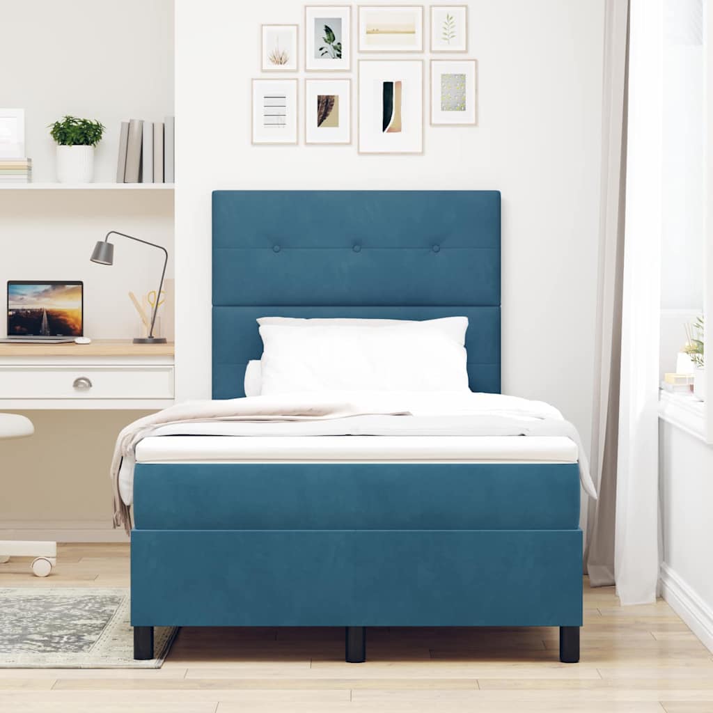 vidaXL LED Boxspringbett mit Matratze Dunkelblau 120 x 190 cm Stoff