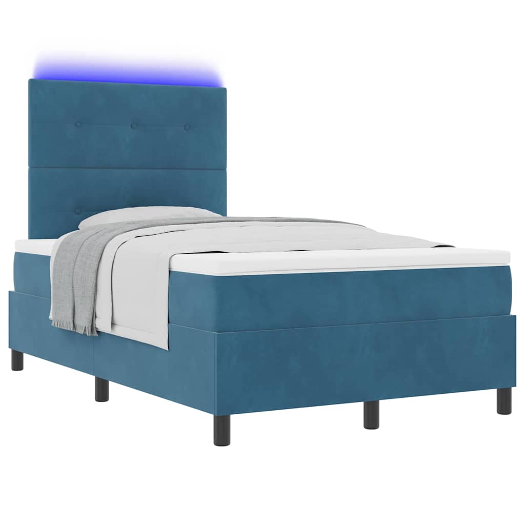 vidaXL LED Boxspringbett mit Matratze Dunkelblau 120 x 190 cm Stoff