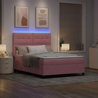 LED Boxspringbett mit Matratze Rosa 140 x 190 cm Samt