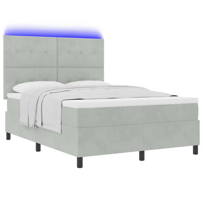 LED Boxspringbett mit Matratze Hellgrau 140 x 200 cm Stoff