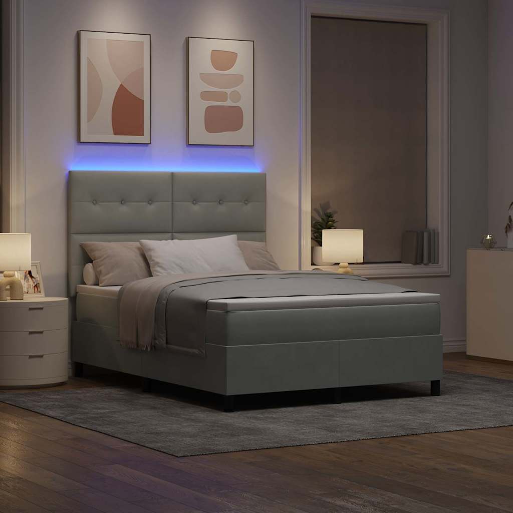 LED Boxspringbett mit Matratze Hellgrau 160 x 200 cm Stoff