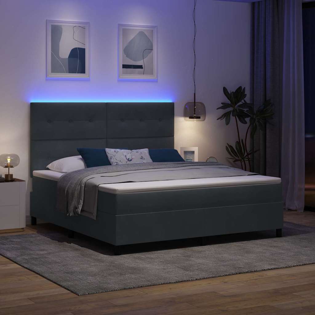 LED Boxspringbett mit Matratze Dunkelgrau 180 x 200 cm Stoff