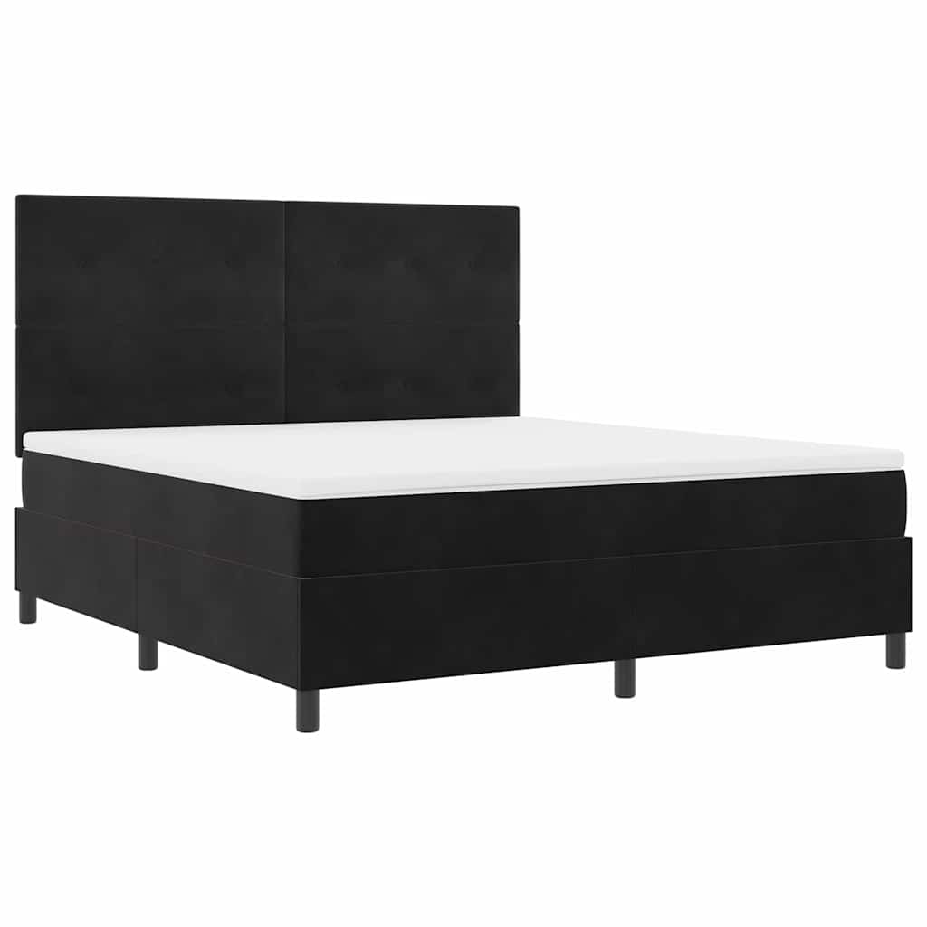 LED Boxspringbett mit Matratze Schwarz 180 x 200 cm Samt