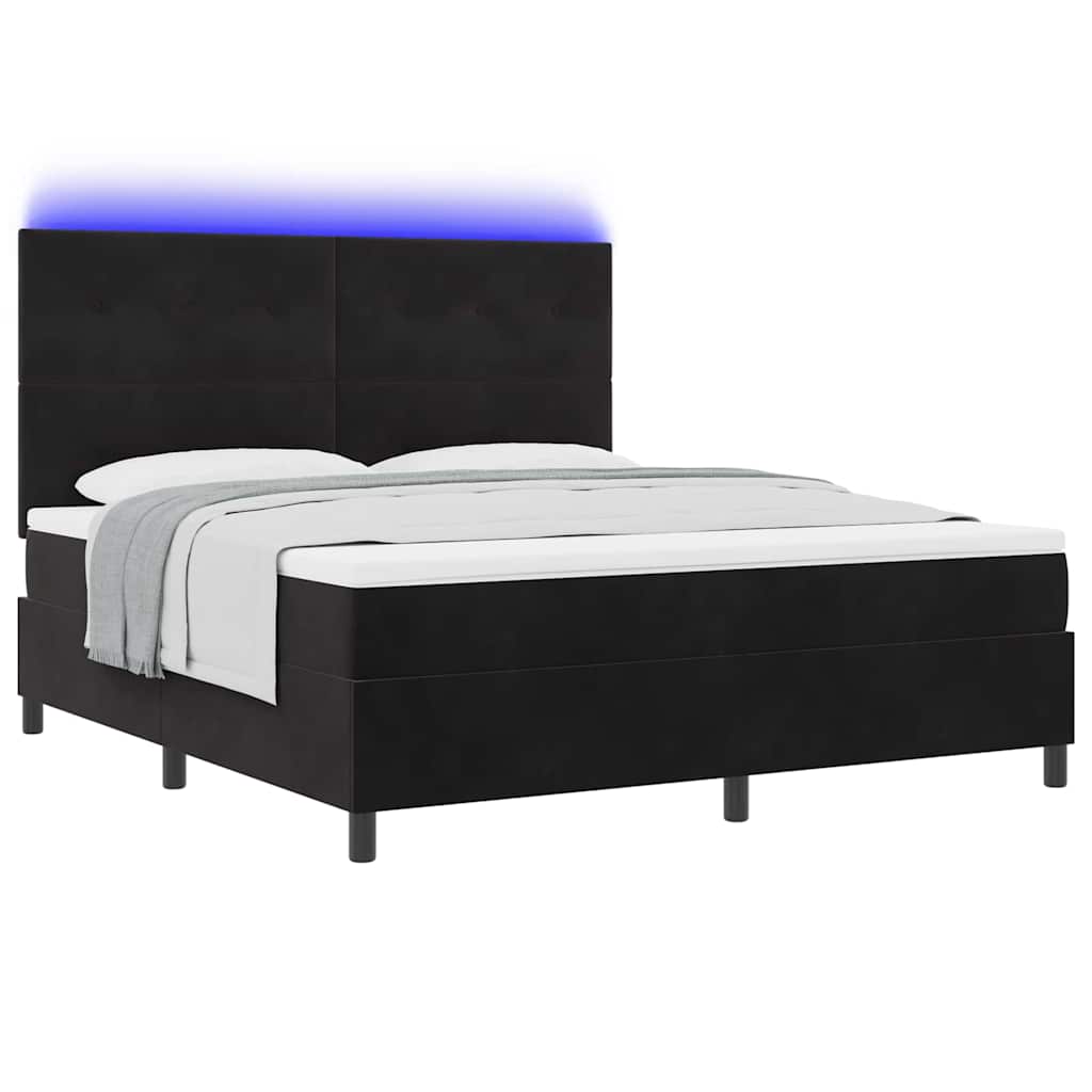 LED Boxspringbett mit Matratze Schwarz 180 x 200 cm Samt