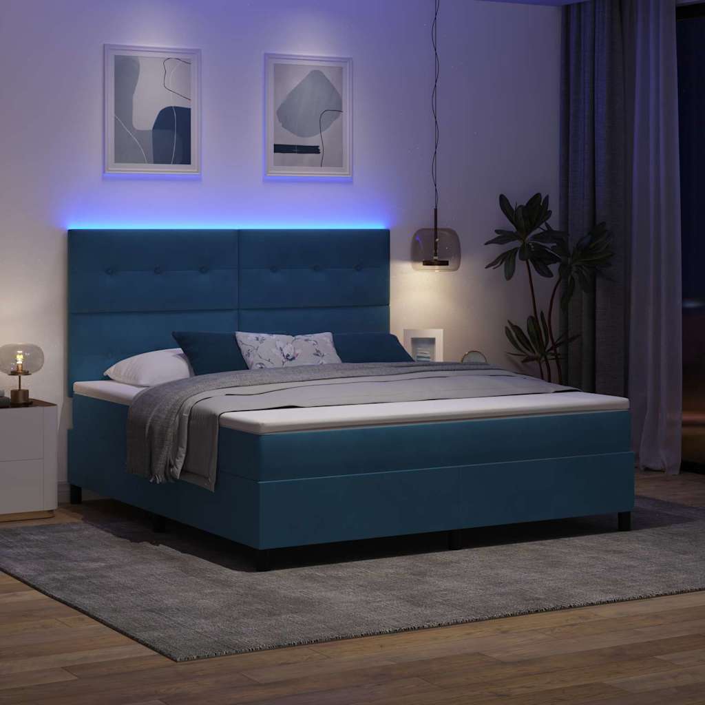 LED Boxspringbett mit Matratze Dunkelblau 180 x 200 cm Samt