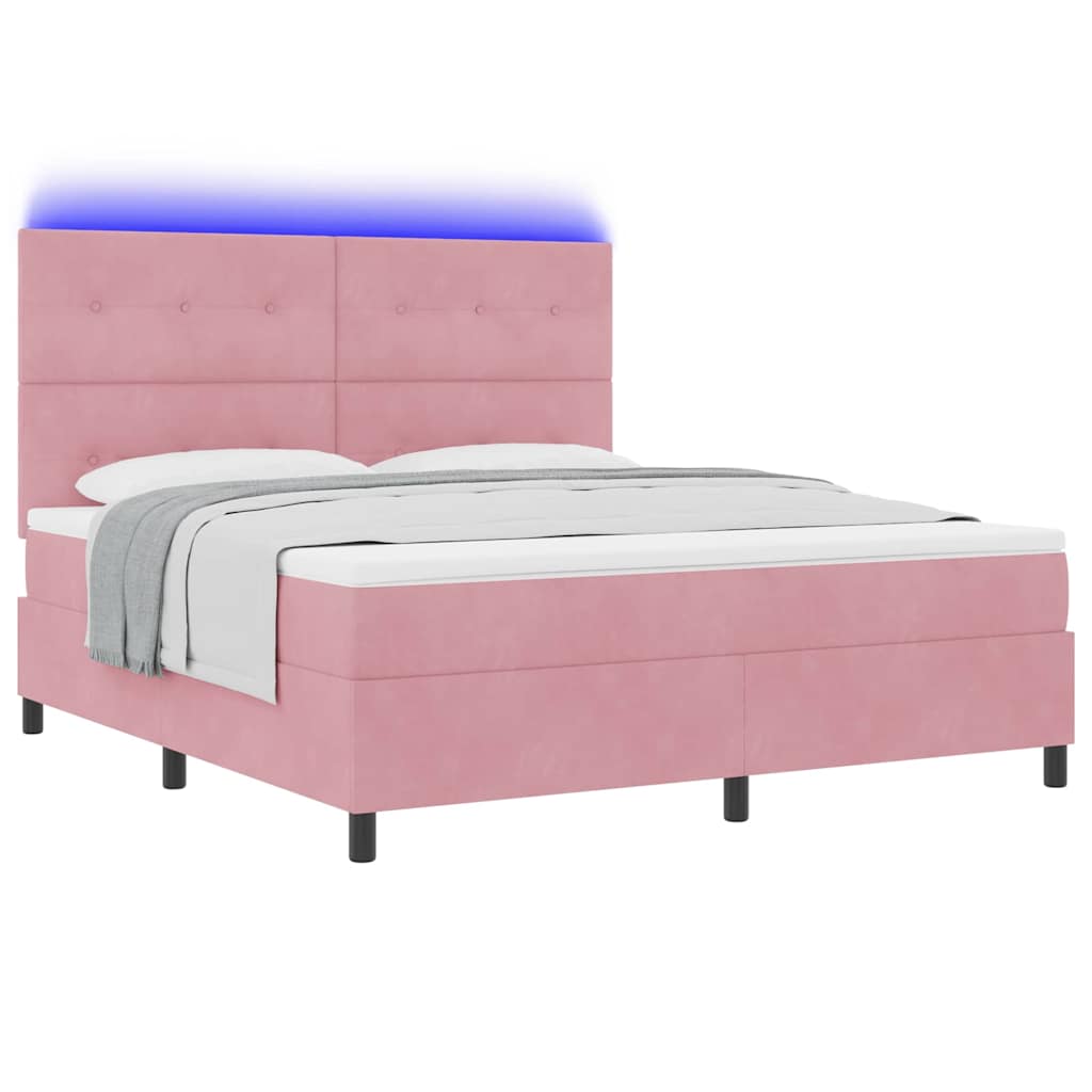 LED Boxspringbett mit Matratze Rosa 180 x 200 cm Samt