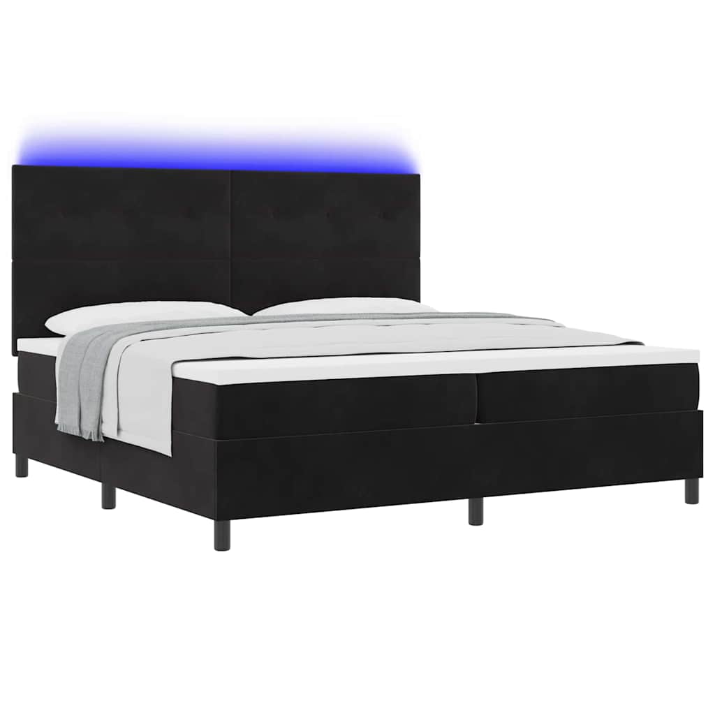 LED Boxspringbett mit Matratze Schwarz 200 x 200 cm Samt