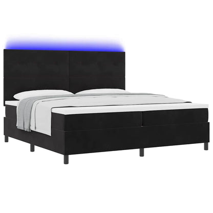LED Boxspringbett mit Matratze Schwarz 200 x 200 cm Samt