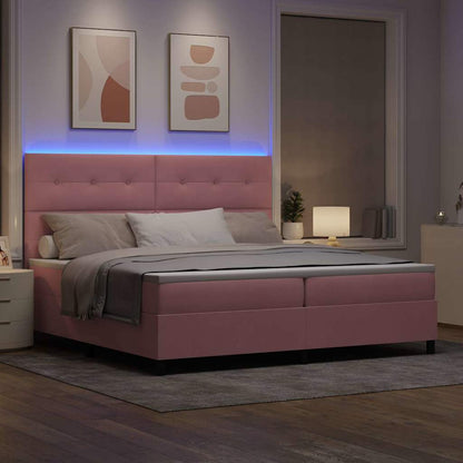 LED Boxspringbett mit Matratze Rosa 200 x 200 cm Stoff