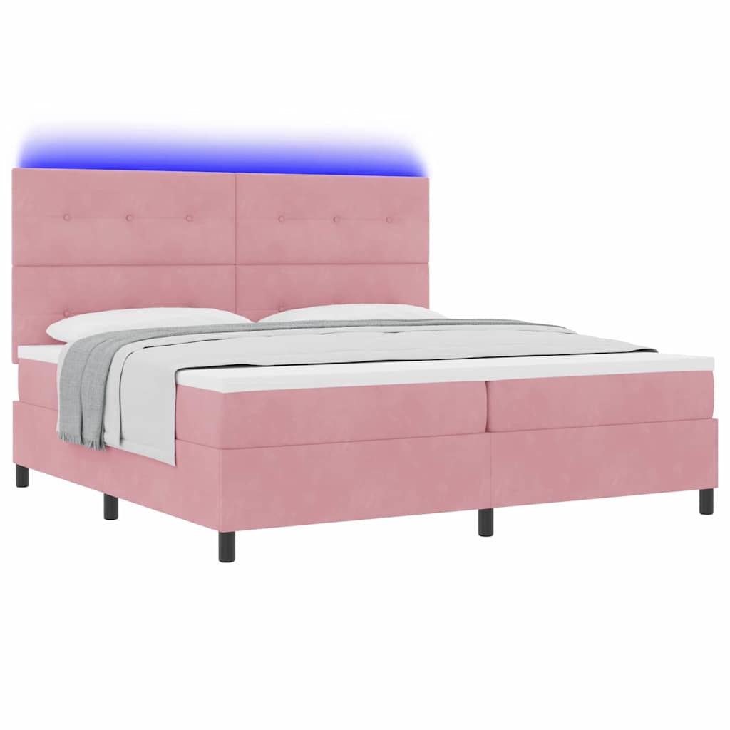 LED Boxspringbett mit Matratze Rosa 200 x 200 cm Stoff