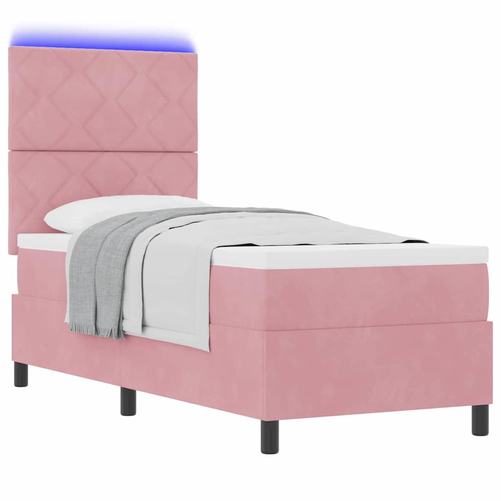LED Boxspringbett mit Matratze Rosa 80 x 200 cm Stoff