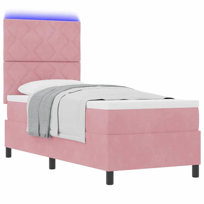 LED Boxspringbett mit Matratze Rosa 80 x 200 cm Stoff