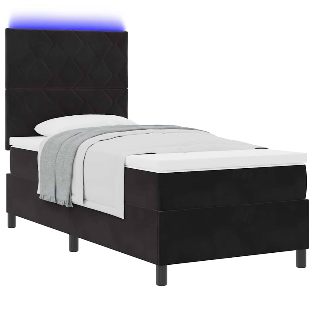 LED Boxspringbett mit Matratze Schwarz 90 x 190 cm Samt