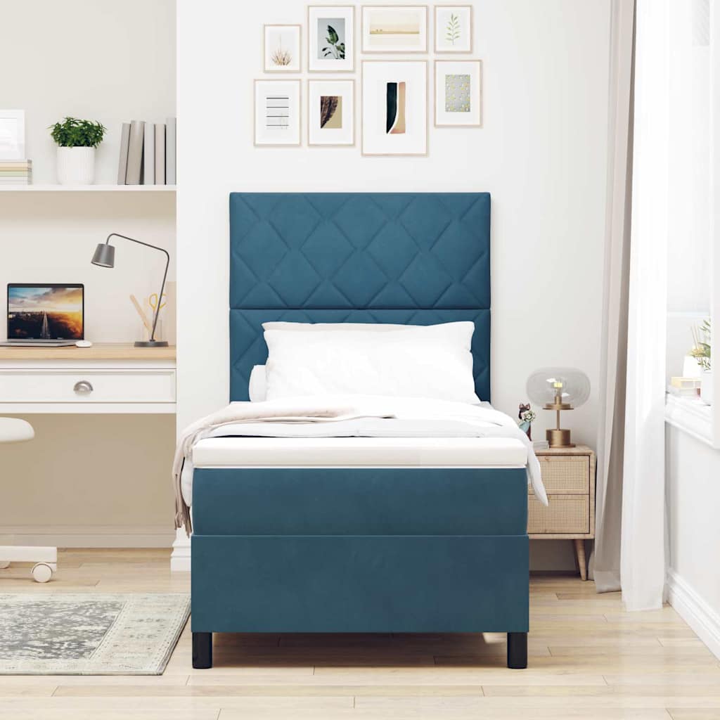 LED Boxspringbett mit Matratze Dunkelblau 90 x 200 cm Samt