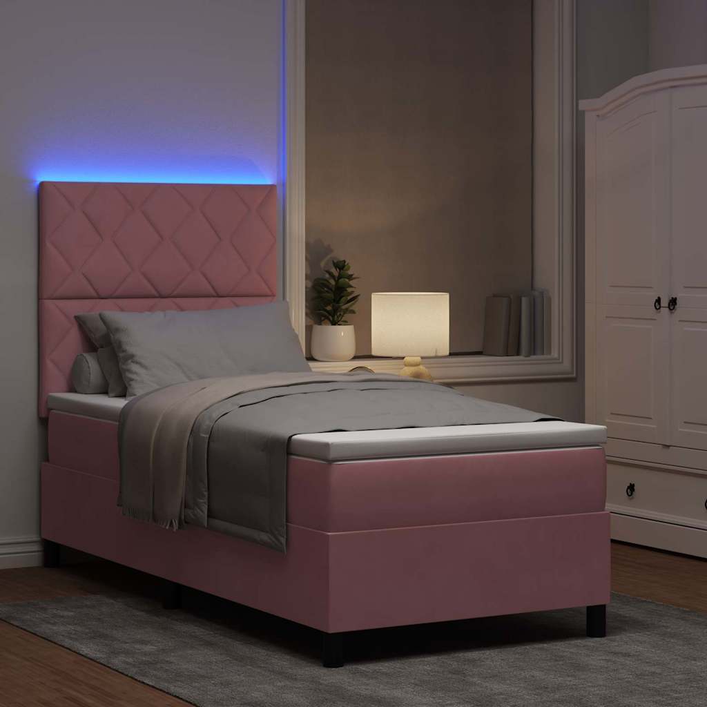 LED Boxspringbett mit Matratze Rosa 90 x 200 cm Samt