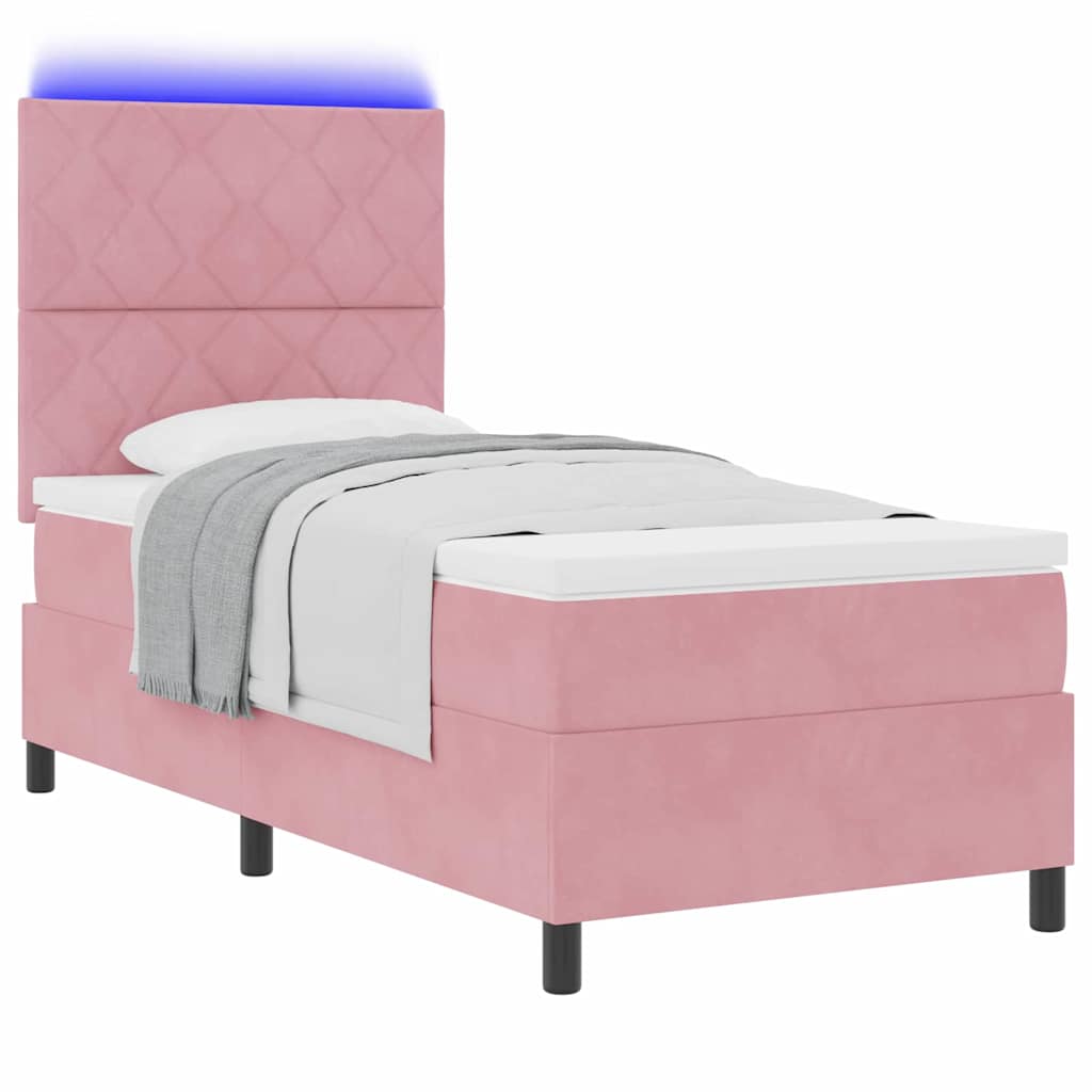 LED Boxspringbett mit Matratze Rosa 100 x 200 cm Stoff