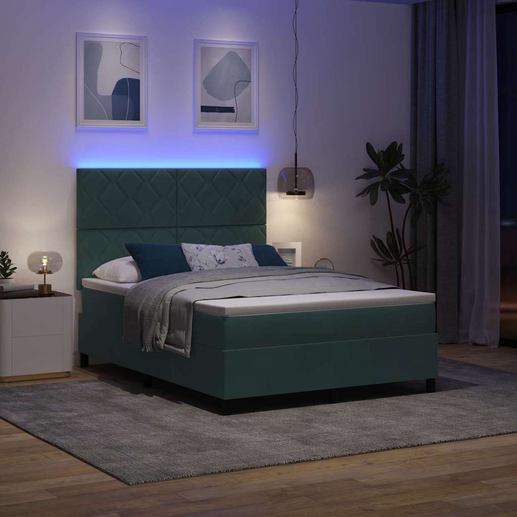LED Boxspringbett mit Matratze Dunkelgrün 160 x 200 cm Stoff