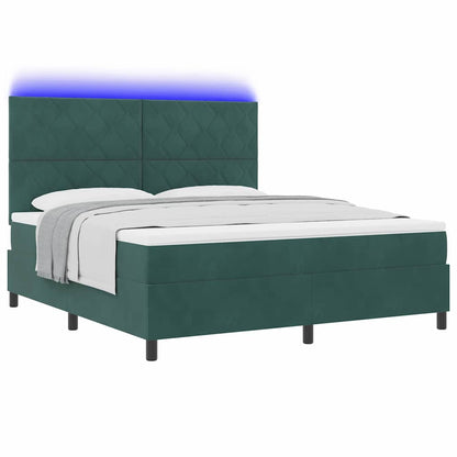 vidaXL LED Boxspringbett mit Matratze Dunkelgrün 180 x 200 cm Stoff