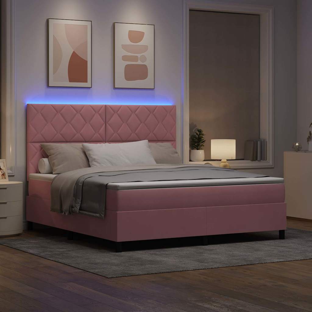 LED Boxspringbett mit Matratze Rosa 180 x 200 cm Samt