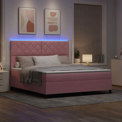 LED Boxspringbett mit Matratze Rosa 180 x 200 cm Samt