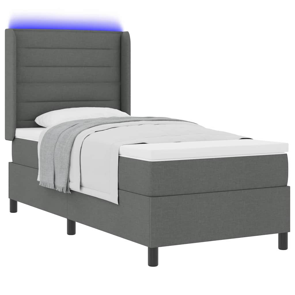 LED Boxspringbett mit Matratze Dunkelgrau 80 x 200 cm Stoff