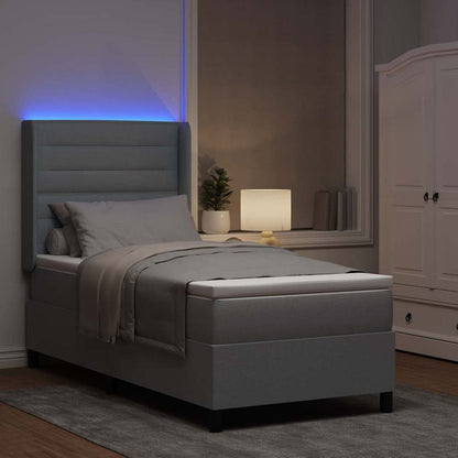 LED Boxspringbett mit Matratze Hellgrau 90 x 200 cm Stoff