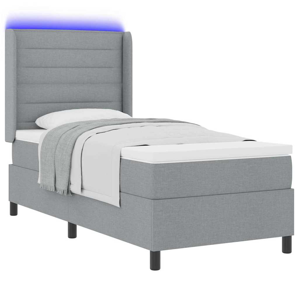 LED Boxspringbett mit Matratze Hellgrau 90 x 200 cm Stoff
