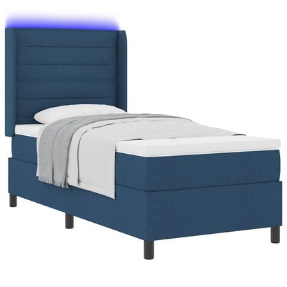 LED Boxspringbett mit Matratze Blau 90 x 200 cm Stoff