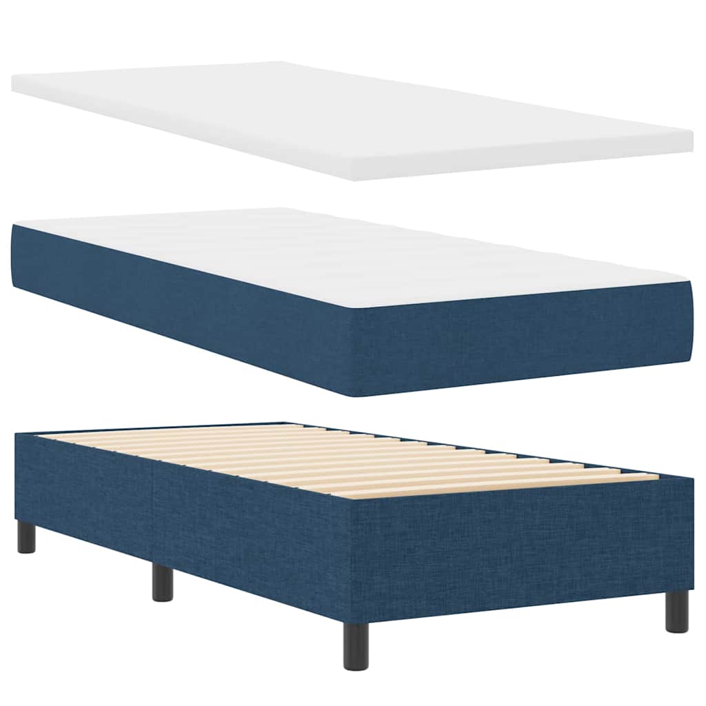 LED Boxspringbett mit Matratze Blau 100 x 200 cm Stoff