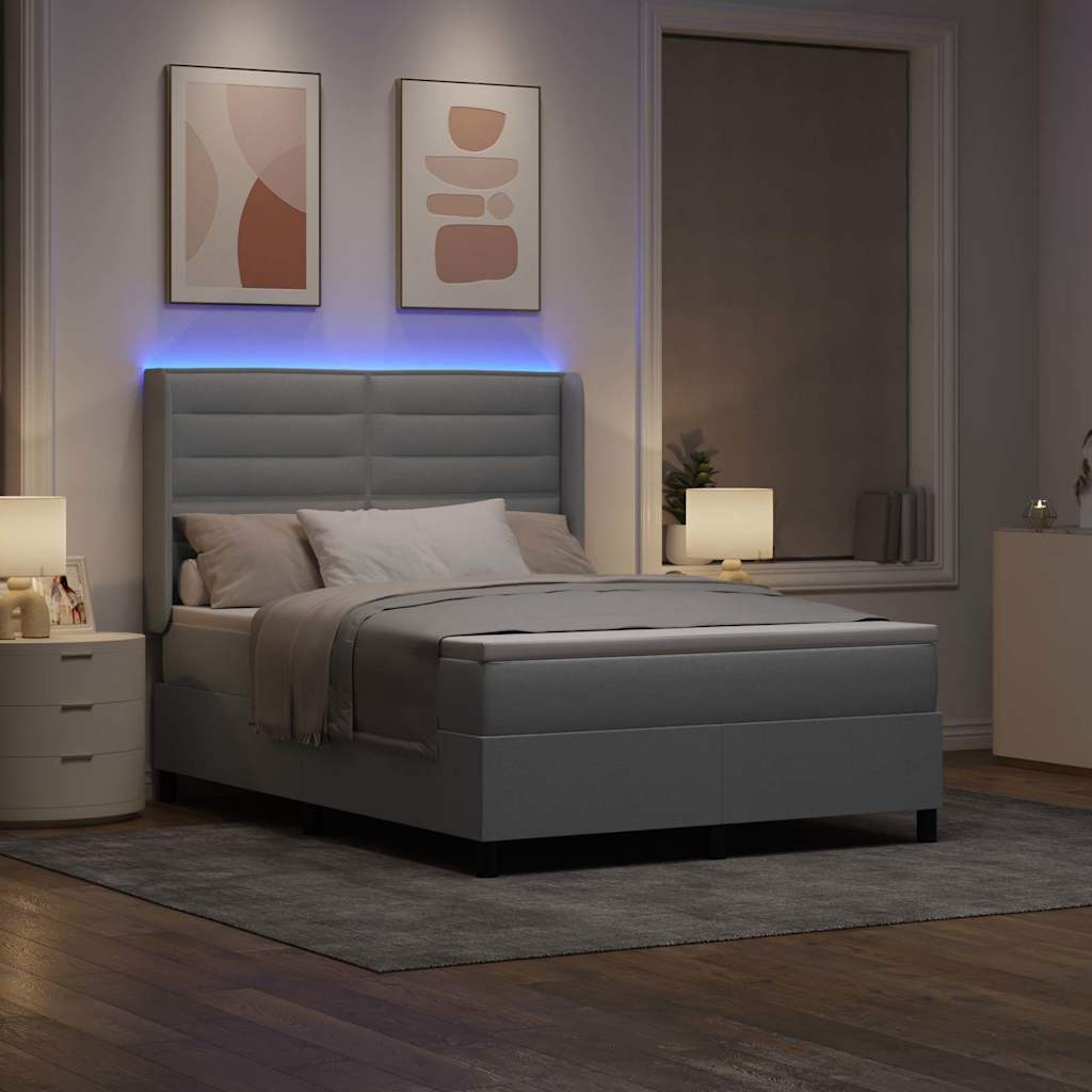 vidaXL LED Boxspringbett mit Matratze Hellgrau 140 x 190 cm Stoff