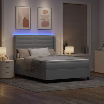 vidaXL LED Boxspringbett mit Matratze Hellgrau 140 x 190 cm Stoff