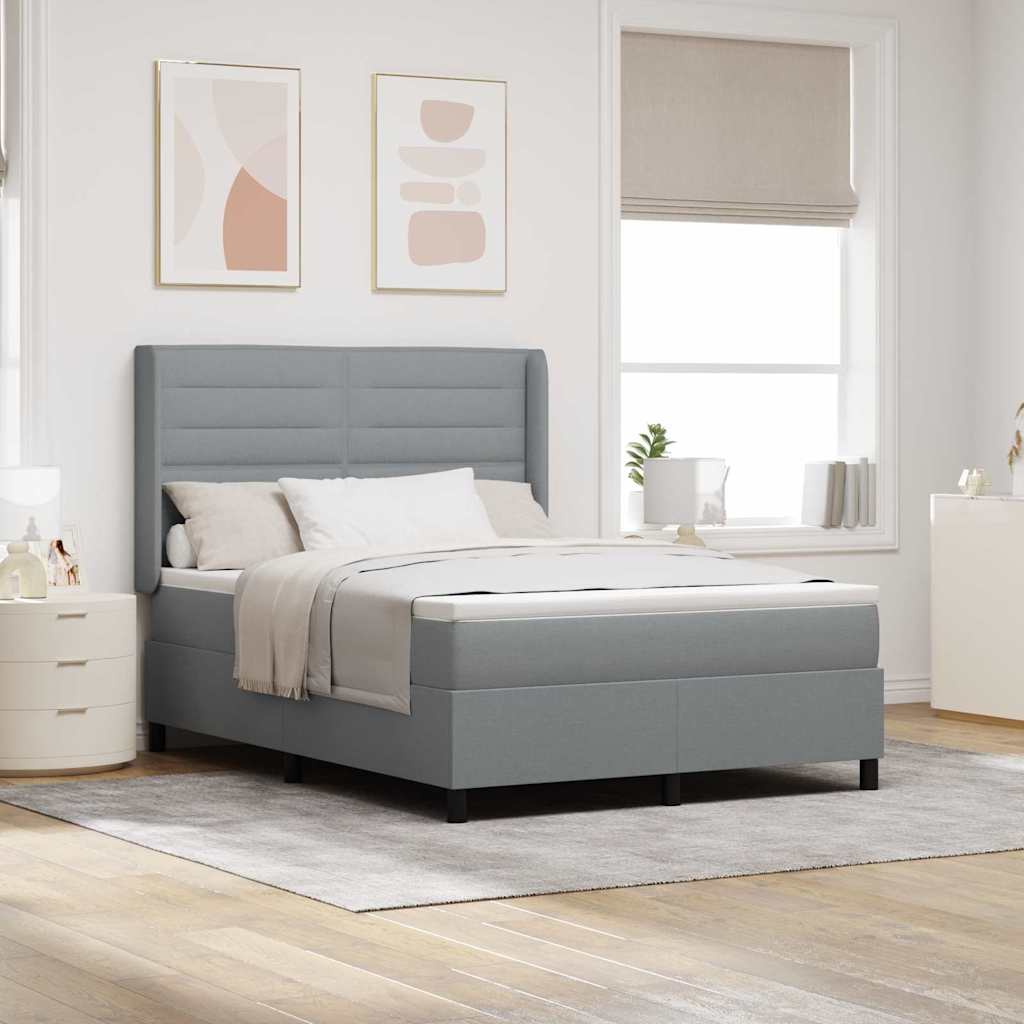 vidaXL LED Boxspringbett mit Matratze Hellgrau 140 x 190 cm Stoff