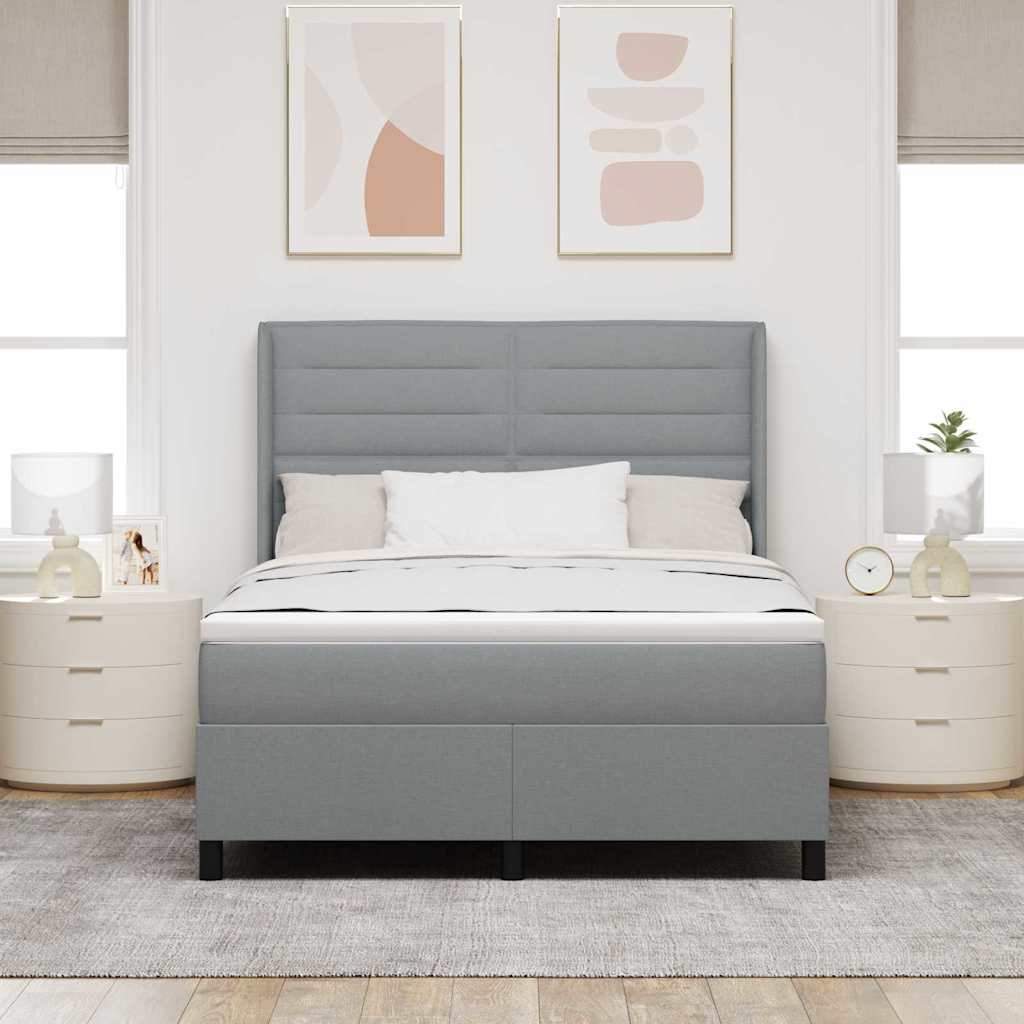 vidaXL LED Boxspringbett mit Matratze Hellgrau 140 x 190 cm Stoff
