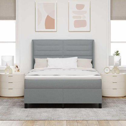 vidaXL LED Boxspringbett mit Matratze Hellgrau 140 x 190 cm Stoff