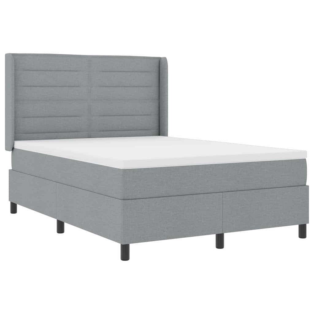 vidaXL LED Boxspringbett mit Matratze Hellgrau 140 x 190 cm Stoff