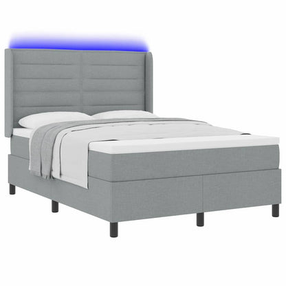 vidaXL LED Boxspringbett mit Matratze Hellgrau 140 x 190 cm Stoff