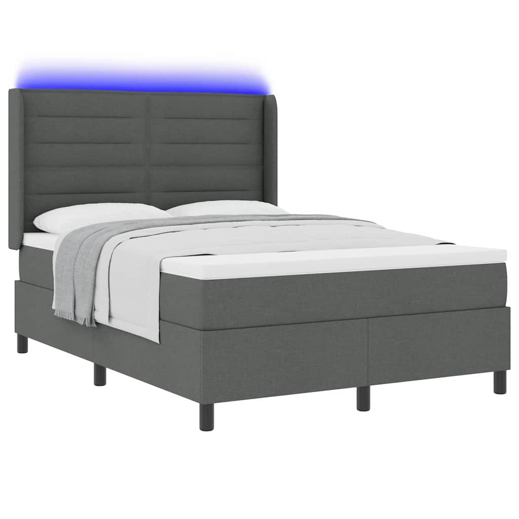 LED Boxspringbett mit Matratze Dunkelgrau 160 x 200 cm Stoff