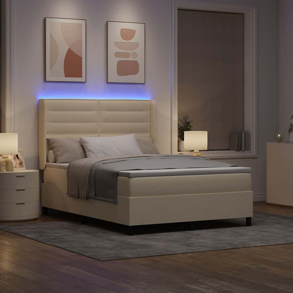 LED Boxspringbett mit Matratze Creme 160 x 200 cm Stoff