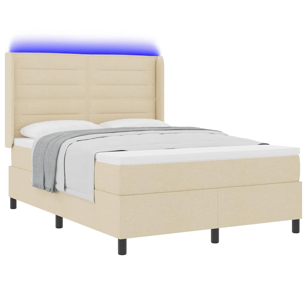 LED Boxspringbett mit Matratze Creme 160 x 200 cm Stoff