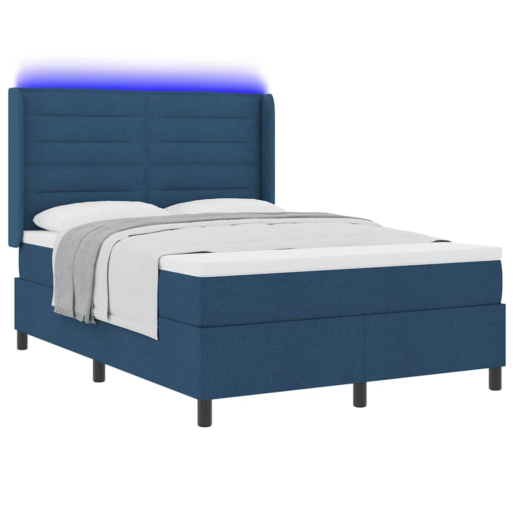 LED Boxspringbett mit Matratze Blau 160 x 200 cm Stoff