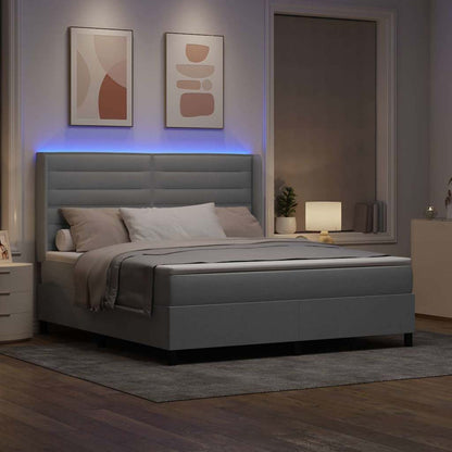 LED Boxspringbett mit Matratze Hellgrau 180 x 200 cm Stoff