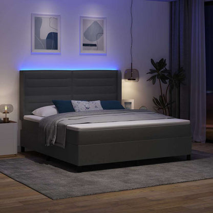 LED Boxspringbett mit Matratze Dunkelgrau 180 x 200 cm Stoff