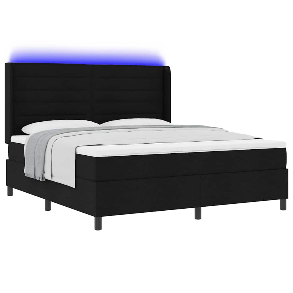 LED Boxspringbett mit Matratze Schwarz 180 x 200 cm Stoff