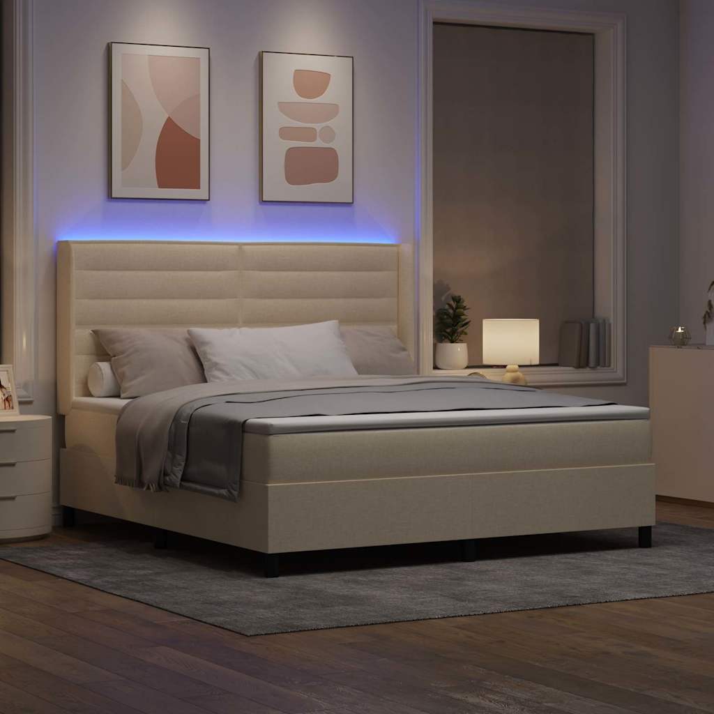 LED Boxspringbett mit Matratze Creme 180 x 200 cm Stoff